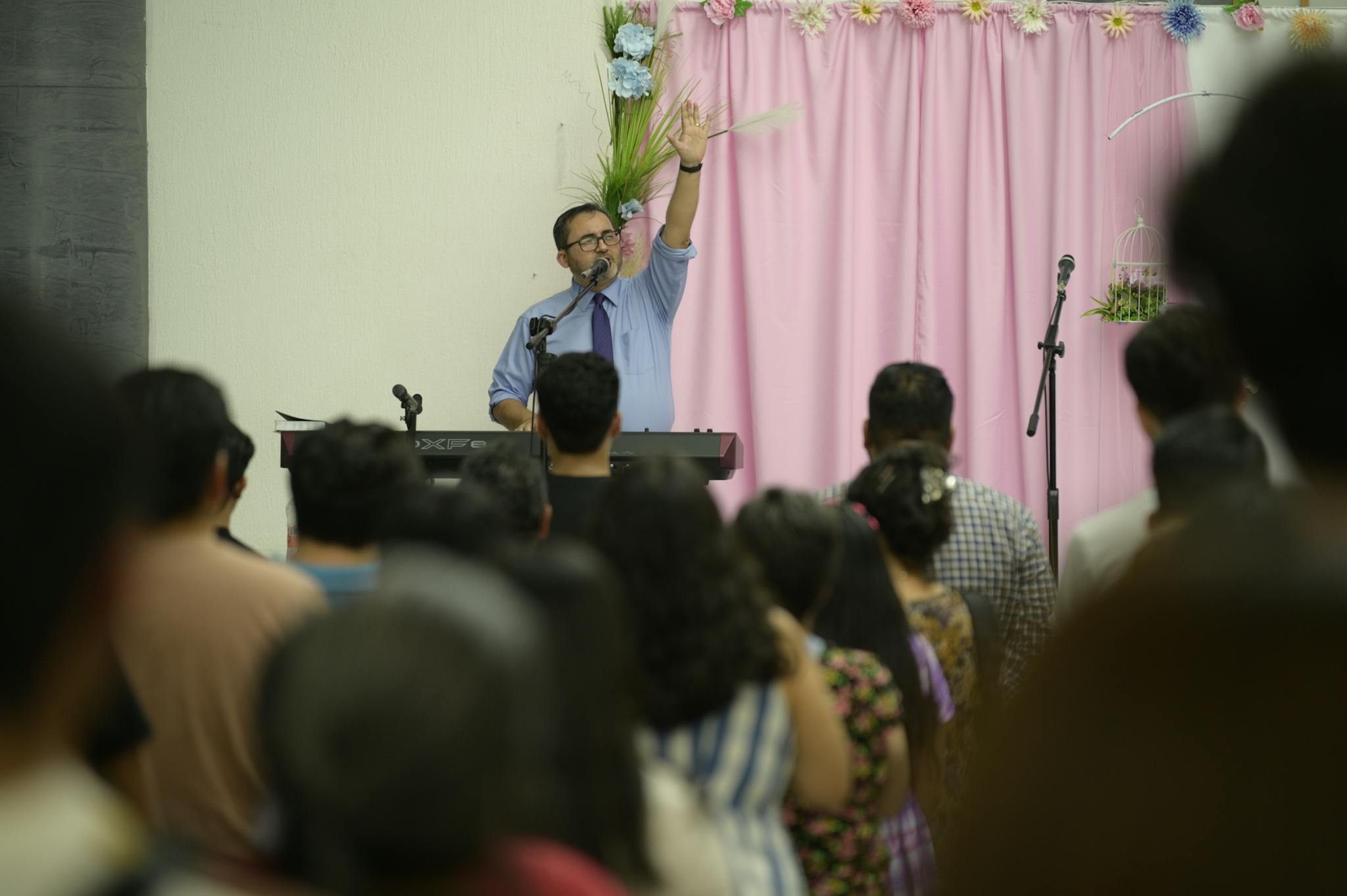 A congregation participates in a religious service inside a Mexico City church.